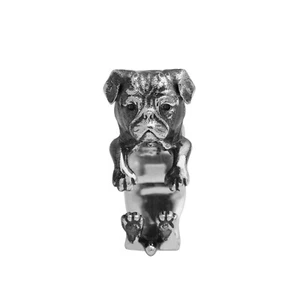 Pug Dog Adjustable Biker Women Ring With Black Spinel 925 Sterling Silver Ring - Picture 1 of 7