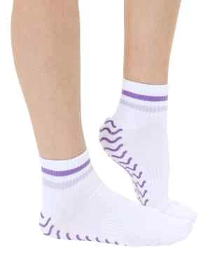 Bottom Grip Women's Ankle Socks Purple Stripes on White Ribbed 9-11 Living Royal - Image 1 of 3