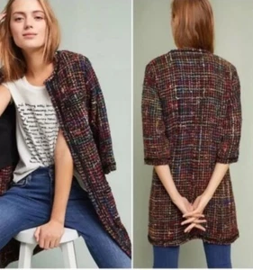 Abrigo ETT:TWA Anthropologie Tweed Retro Multicolor Bolsillos Algodón Seda L - Imagen 1 de 14