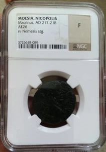  Macrinus  217-218.AD . Moesia Nicopolis. Gladiator Emperor NGC F. Very Rare  - Picture 1 of 2