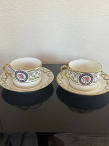 Haviland Limoges Louveciennes Flat Cup & Saucer Set of 2 Coffee Tea France Mint - Picture 1 of 3