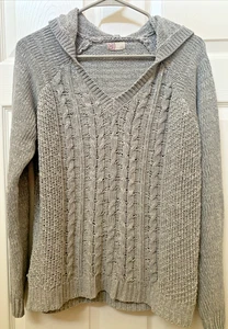 SO Mujer Grueso Tejido con Cable Suéter Sudadera con Capucha - Grande Gris - Estilo Bella Swan Y2K - Imagen 1 de 11