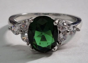 Sterling Silber 925 echter Laborgefertigter Smaragd und CZ Ring Größe 7,5 - Bild 1 von 7