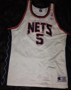 Vintage Y2K 2001 Champion Jason Kidd New Jersey Nets White #5 Jersey 52 XXL - Picture 1 of 13