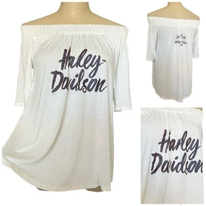 Camiseta Harley Davidson Off the Shoulder Las Vegas para mujer pequeña blanca - Imagen 1 de 8