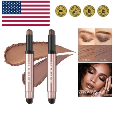 2PCS No Crease Eyeshadow Stick,Shimmer and Matte Cream Eyeshadow Pencil Crayo... - Image 1 of 4