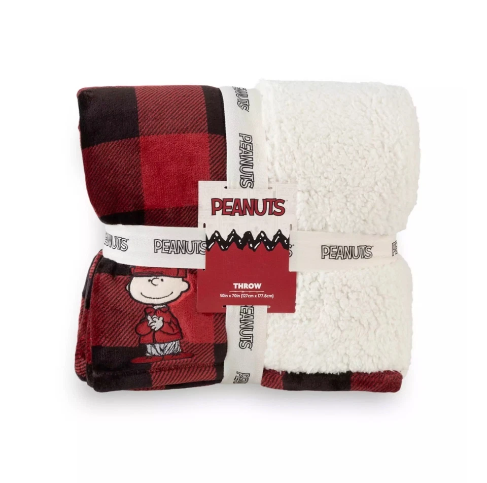 Peanuts Charlie Brown Throw Blanket Red & Black Buffalo Plaid Check 50 X 70 - Image 1 of 4