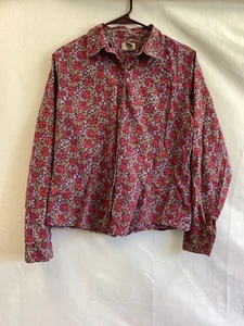 LL Bean Shirt Womens Medium Purple Red Floral Button Up Long Sleeve Casual Top - Picture 1 of 9