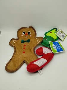 Lot Of 3 Christmas  Dog Toys Candy Cane Tree Gingerbread Man Crinkles Sqeaks - Picture 1 of 9
