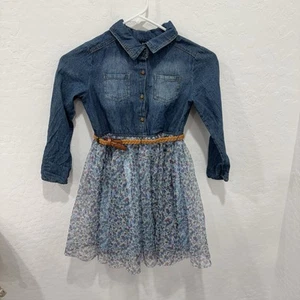 Zunie Dress Girls 8 Blue Floral Denim Belted Western Summer Cowgirl Rodeo - Picture 1 of 6