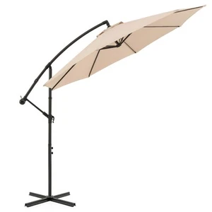 Patiojoy 10Ft Cantilever Patio Hanging Umbrella w/8 Ribs Cross Base Tilt Beige - Picture 1 of 8
