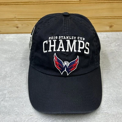 Washington Capitals Hat 2018 Stanley Cup Champs NHL Adjustable Black Dad Cap - Image 1 of 4