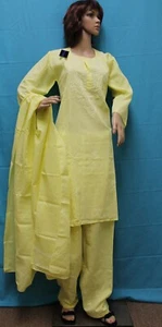 Tuta 3195 giallo limone cotone Salwar Kameez Dupatta taglie assortite - Foto 1 di 5