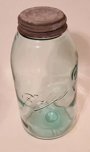 VTG Ball Half Gallon Blue Mason Fruit Jar 1896-1910 Triple L (3-L) Zinc Ball Lid - Picture 1 of 12