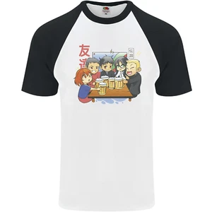 Chibi Anime Friends Drinking Beer Mens S/S Baseball T-Shirt - Picture 1 of 50