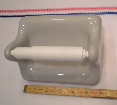 *Gris pizarra* Soporte de papel higiénico de cerámica brillante y rodillo blanco; NUEVO Foto 1 de 4