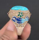 1.1" Ancient Qing dynasty Tibetan Silver turquoise bird Ring
