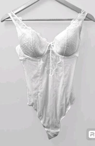 Boux Avenue Chiffon Lace Floral Pyjamas Bodysuit Size 34D Ivory Babydoll - Picture 1 of 20