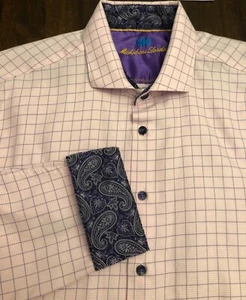 Michelsons London Pink/Purple  Shirt w/ purple paisley flip cuffs Men’s size L - Picture 1 of 7