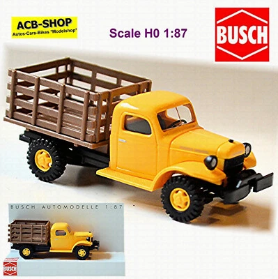 Dodge Power Wagon Farm Camion Con Cassone IN Legno 1945-69 Giallo 1:87 Busch - Immagine 1 di 4