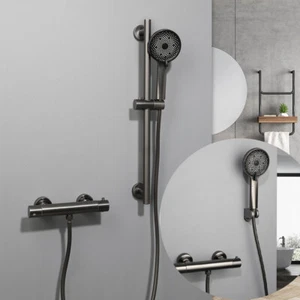 Gun Metal Bathtub Faucet Round Rainfall Hand Held Sprayer Brass Mixer Vanity Tap - Picture 1 of 46