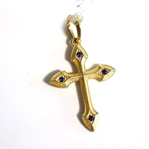DAVID YURMAN Men's NEW 18K Gold Gothic Cross Amulet Enhancer Sapphire - Picture 1 of 8