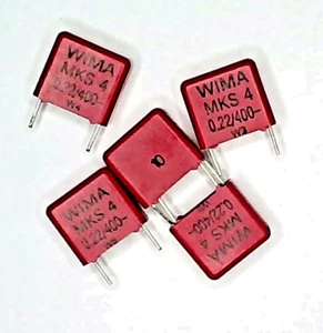 5x 220nF 400V WIMA CAPACITORS Metalized Polyester Film MKS4 0.22uF - Picture 1 of 3