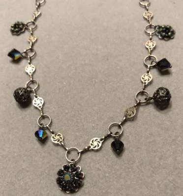 Liz Palacios Aurora Borealis Black Crystal Floral Necklace - Image 1 of 4