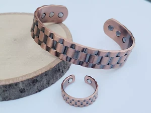 Juego de anillos pulsera magnética de cobre puro terapia de artritis hombres mujeres cadena de puño - Imagen 1 de 6
