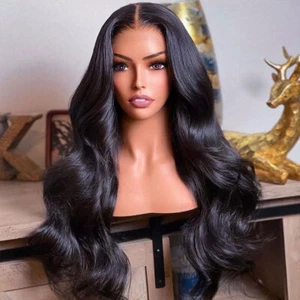 Pelucas Largas Onduladas Resistentes al Calor Cabello Negro Lace Frontal - Imagen 1 de 8