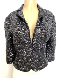 IISLI Tiffany Fuller Jacket Sequin Gray Metallic Two Button 3/4 Sleeve Knit 8 - Picture 1 of 10