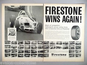 Firestone Tire Double-Page PRINT AD - 1964 ~ Indianapolis 500 winners, A.J. Foyt