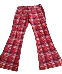 VTG Abercrombie Fitch Pants Low Rise Red Plaid Academia Flare Large 10 - Picture 1 of 13