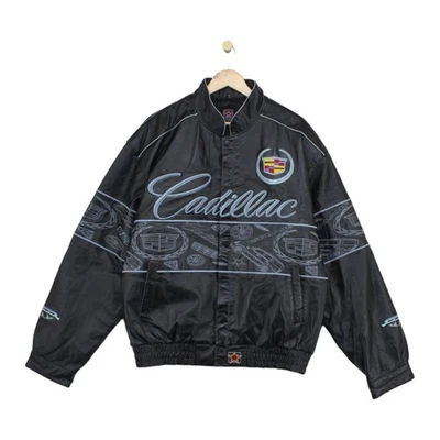Vintage Jh Design Cadillac Leather Jacket Mens Size XL Black Embroidered - Image 1 of 4