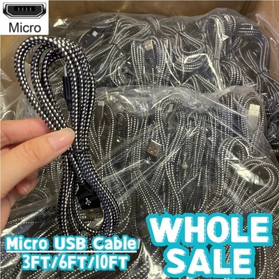 3Ft/6Ft/10Ft Micro USB Fast Charger Cable Braided Cord For Samsung Android Lot - Image 1 of 4