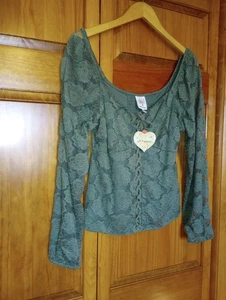 NWT Green Lace w/ lining top Sz Lg Cottage Core Boho scoop neck front and back - Picture 1 of 24