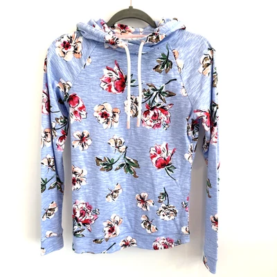 Sudadera con Capucha Estampado Floral Joules Marlston Top Mujer US 8 100% Algodón Azul Foto 1 de 4