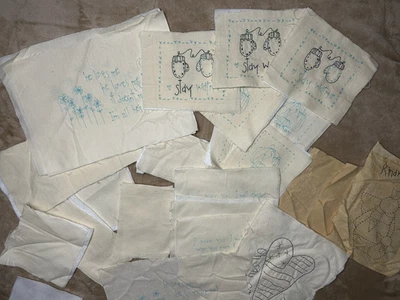 Vintage LOT Stamped/unstamped Quilt Blocks Muslin W/fleece Started Embroidery - Image 1 of 4