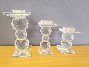 Set Of 3 Graduated Swarovski Crystal Ball Candle Holders Missing Pins Vtg - Picture 1 of 19