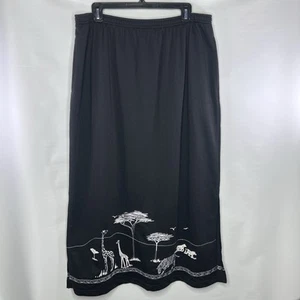 Koret K-Wear Black Skirt With Embroidered Safari Hem Size 1X Vtg Cute Y2K Fun - Picture 1 of 9