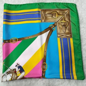 Ralph Lauren Women's Pink Blue Geometric & Horse Print Scarf One Size - Picture 1 of 6