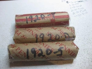 3 rollos (150 monedas) 1920-P,20-D,20-S centavos Lincoln promedio cir's - Imagen 1 de 1