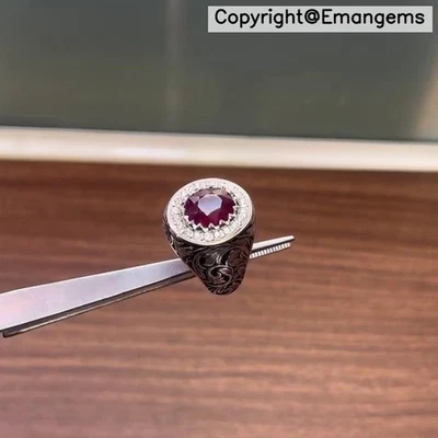 Xmas Natural Red Ruby Ring 925 Sterling Silver – Elegant Handmade Jewelry Gift — 第 1/4 张图片