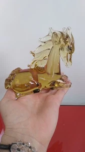 Vintage Murano Glass Horse 1970’s Laying Figurine Italy Venezia Amber - Picture 1 of 10