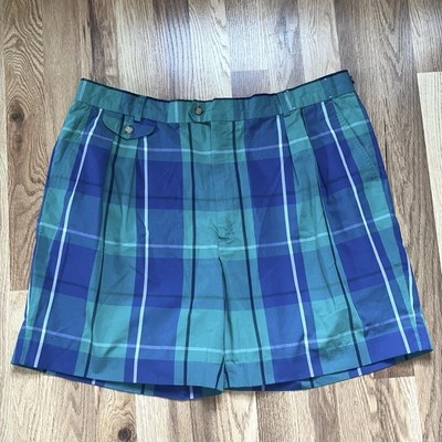 Pantalones cortos de golf a cuadros de aspecto retro para hombre talla 38 mezcla de algodón y poliéster azul verde Foto 1 de 4