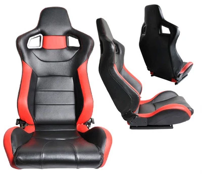 NEW 1 PAIR BLACK & RED PVC LEATHER RECLINABLE RACING SEATS FOR ALL FORD ***** - Image 1 of 3