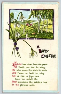 Postcard A Happy Easter Greetings Embossed Spring Landscape Christ Is Risen Poem - Picture 1 of 2