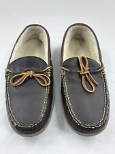 LL Bean Mens 10 M Leather Moccasins Slippers Fleece Liined Style 212984