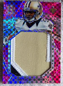2015 Panini Spectra Brandin Cooks rosa neón Prizm tarjeta de parche jersey jumbo #02/10 - Imagen 1 de 2
