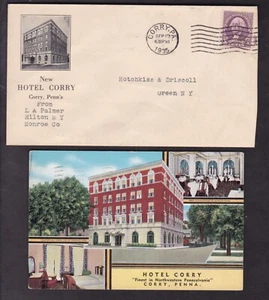 ADVERTISING - NEW HOTEL CORRY & POSTCARD, 1935, CORRY, PENN'A - Picture 1 of 2